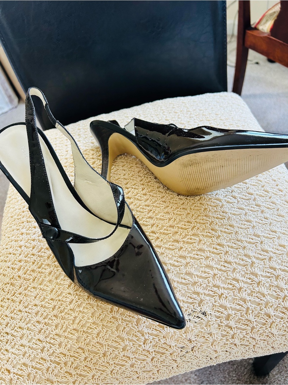 Nine West Black Patent Pointed Slingback Heels